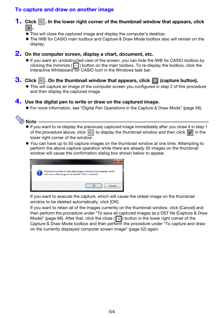 To capture and draw on another image | Casio YA-W72M User Guide User Manual | Page 54 / 89