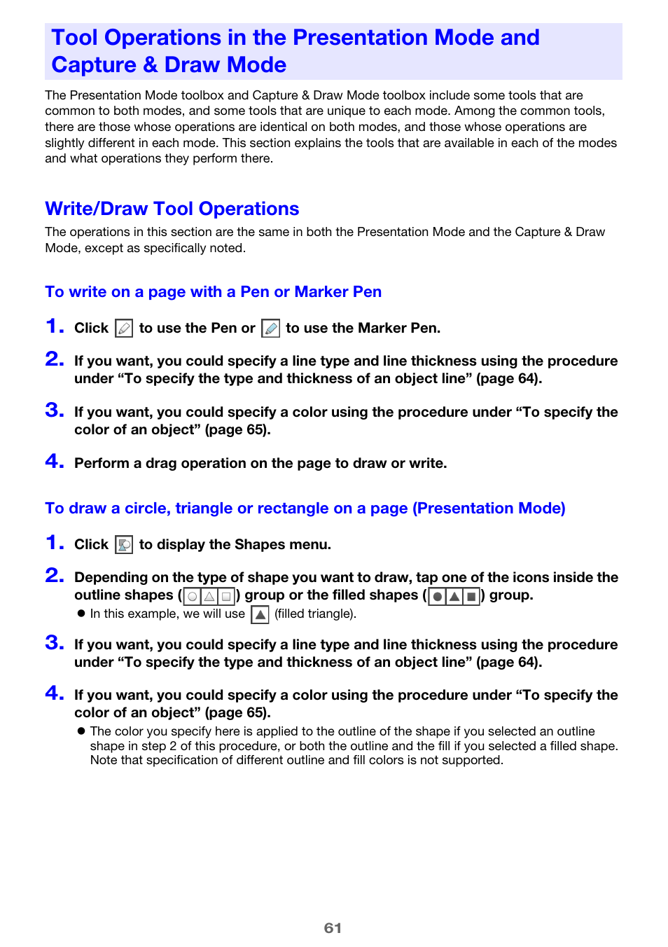 Write/draw tool operations | Casio YA-W72M User Guide User Manual | Page 61 / 89