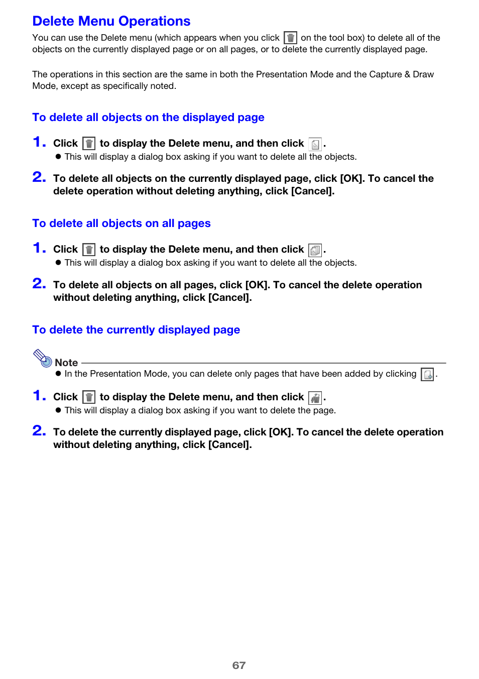 Delete menu operations | Casio YA-W72M User Guide User Manual | Page 67 / 89