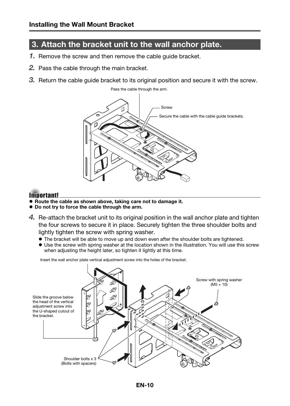 Attach the bracket unit to the wall anchor plate, Installing the wall mount bracket | Casio YM-80 User Manual | Page 11 / 21