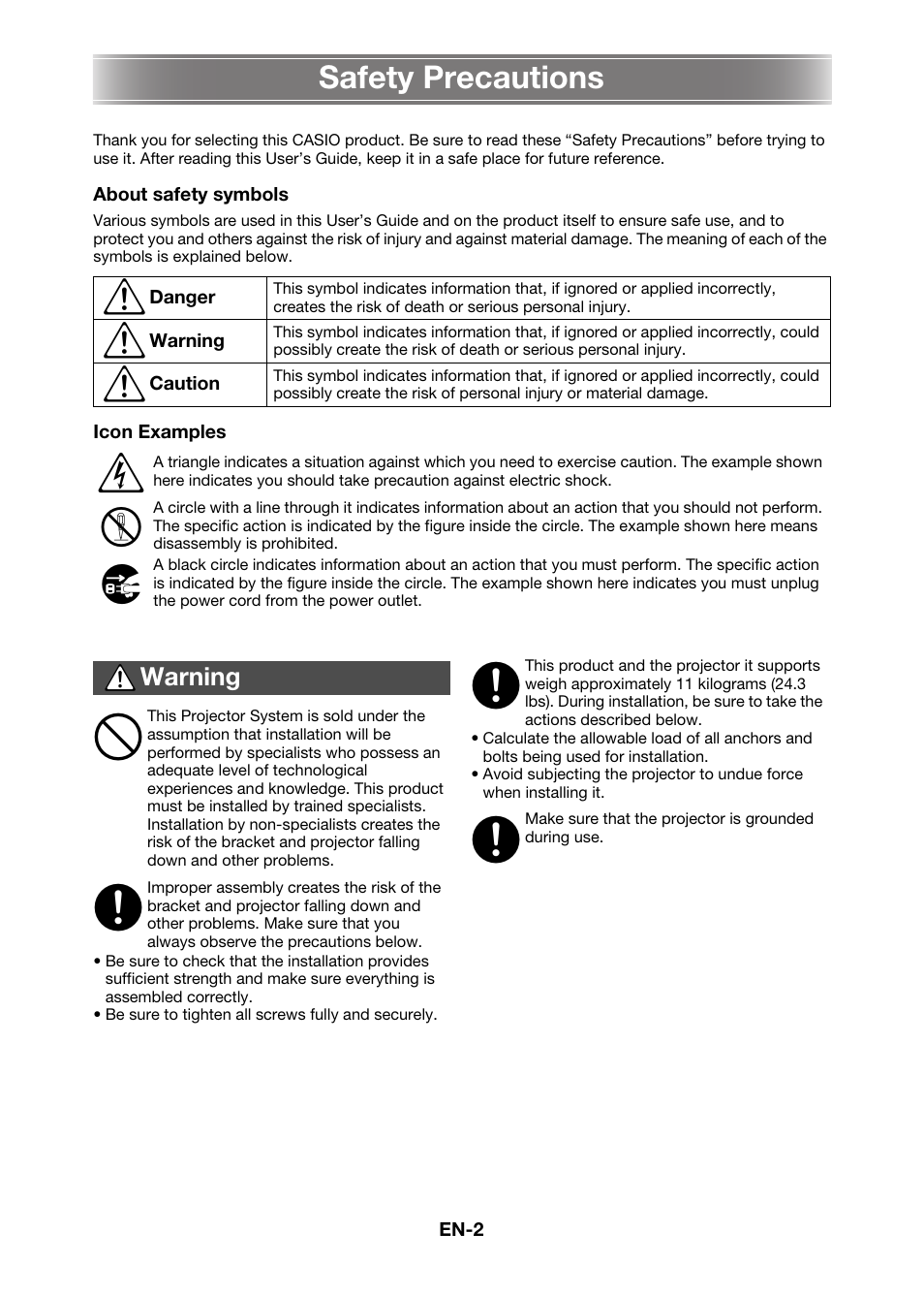 Safety precautions | Casio YM-80 User Manual | Page 3 / 21