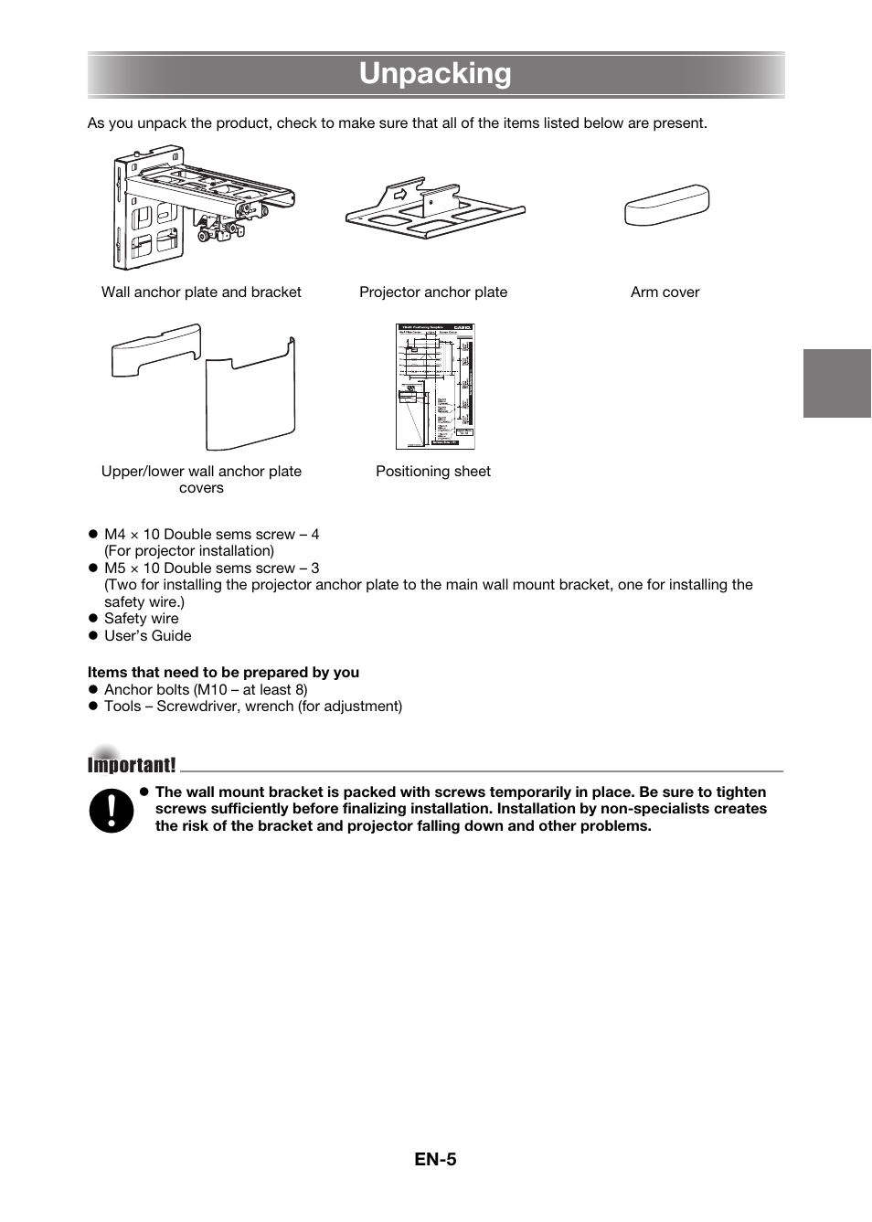 Unpacking | Casio YM-80 User Manual | Page 6 / 21