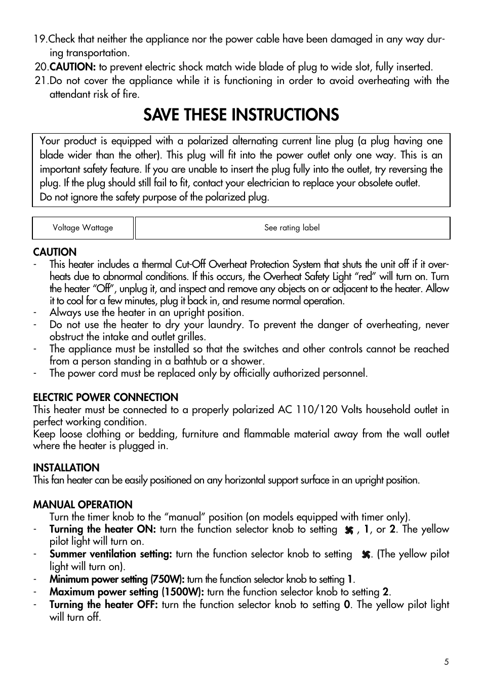 Save these instructions | DeLonghi DUH1000 User Manual | Page 5 / 7