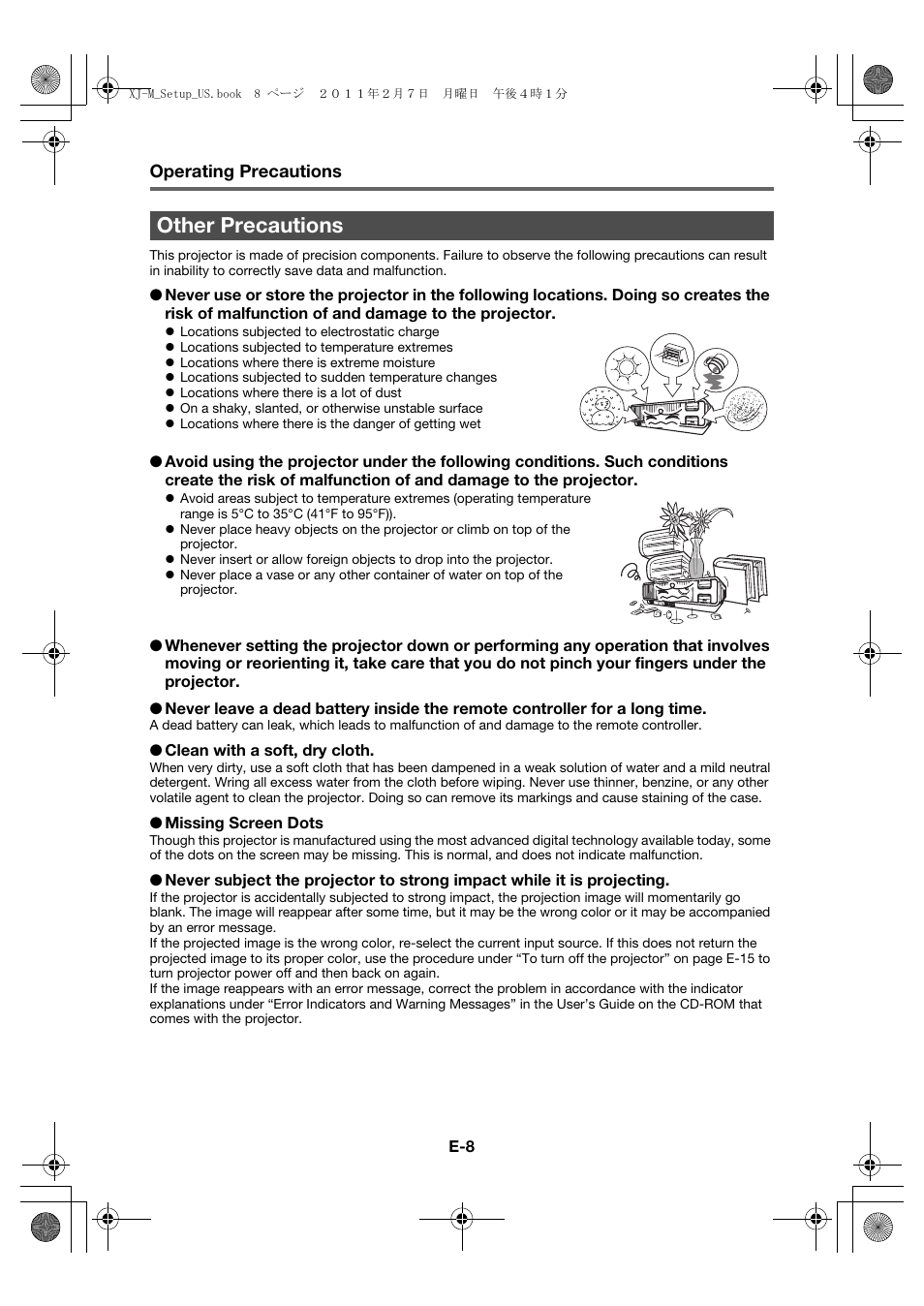 Other precautions | Casio XJ-M140 (A9****) Fonctionnement de base User Manual | Page 10 / 72