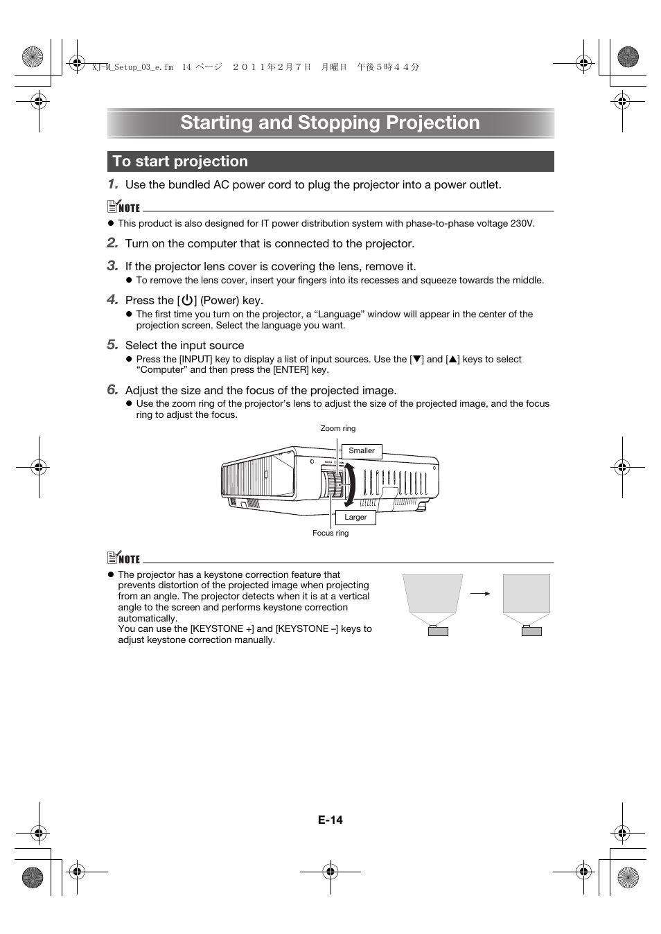 Starting and stopping projection | Casio XJ-M140 (A9****) Fonctionnement de base User Manual | Page 16 / 72