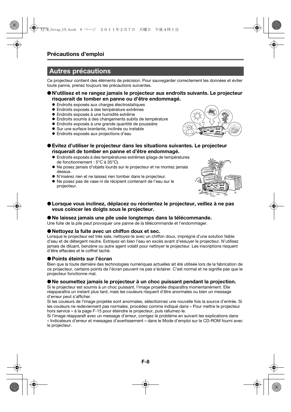 Autres précautions | Casio XJ-M140 (A9****) Fonctionnement de base User Manual | Page 32 / 72