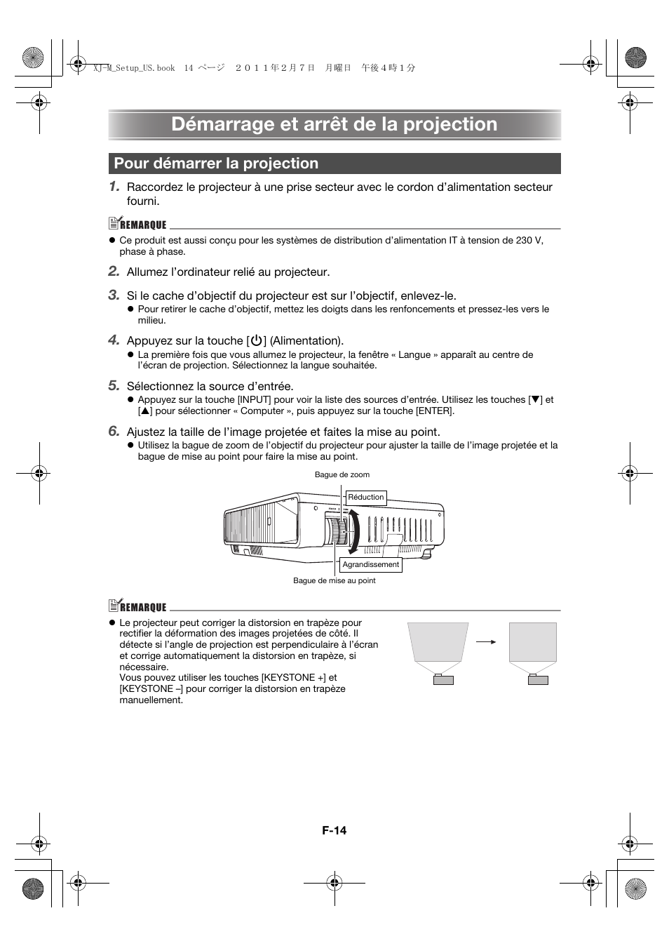 Démarrage et arrêt de la projection, Pour démarrer la projection | Casio XJ-M140 (A9****) Fonctionnement de base User Manual | Page 38 / 72