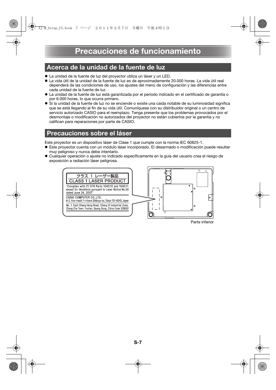 Precauciones de funcionamiento | Casio XJ-M140 (A9****) Fonctionnement de base User Manual | Page 53 / 72