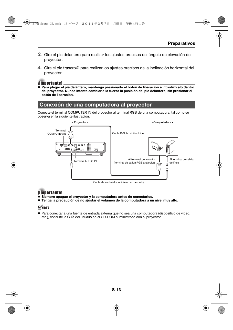 Conexión de una computadora al proyector, Preparativos | Casio XJ-M140 (A9****) Fonctionnement de base User Manual | Page 59 / 72