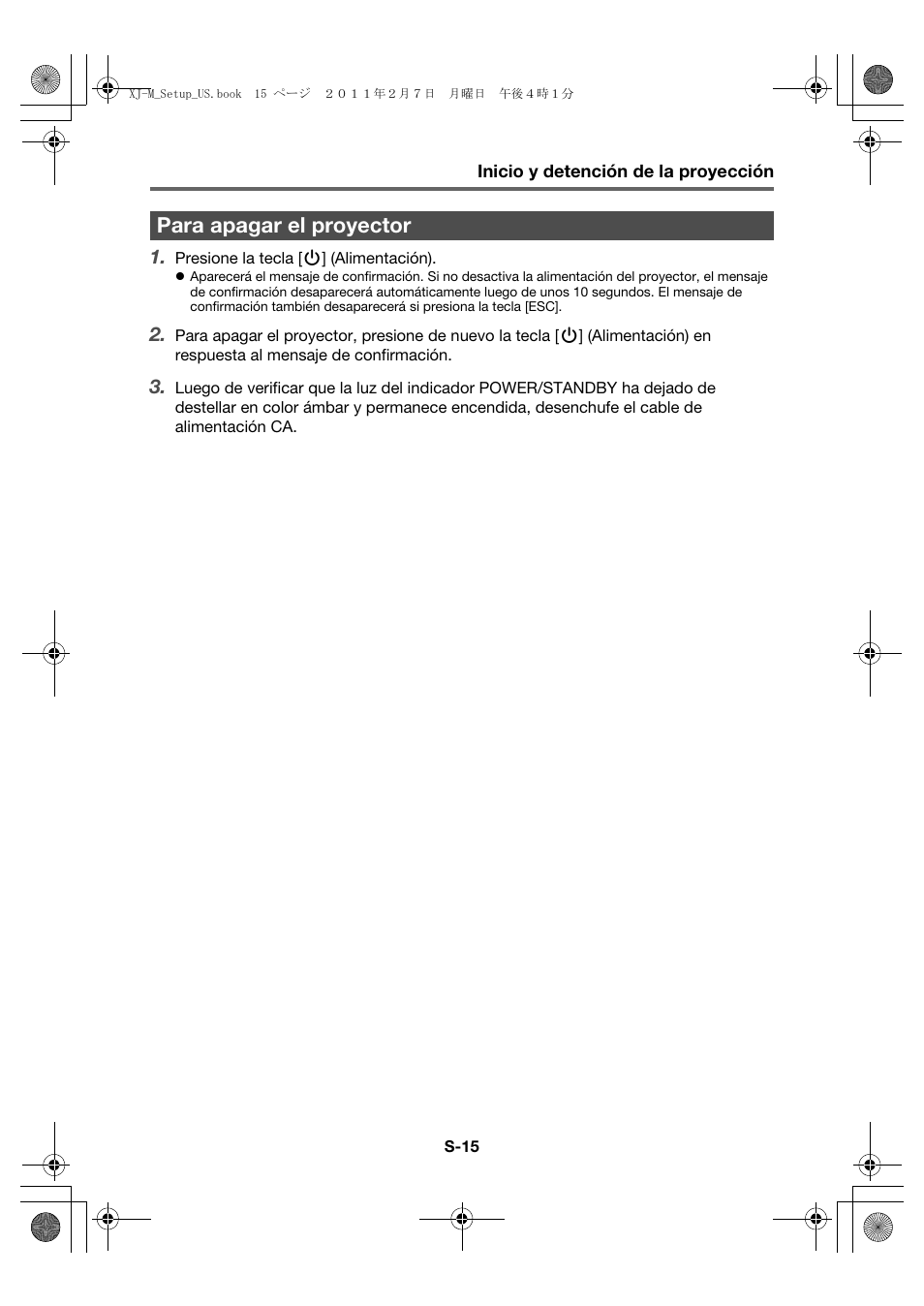 Para apagar el proyector | Casio XJ-M140 (A9****) Fonctionnement de base User Manual | Page 61 / 72