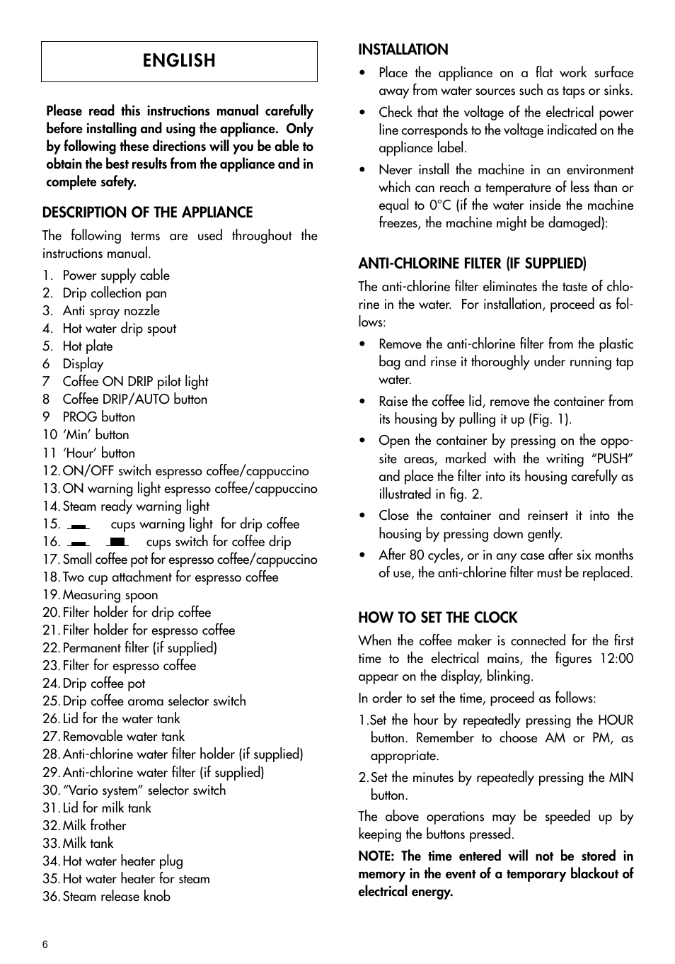 English | DeLonghi BCO110 User Manual | Page 6 / 13