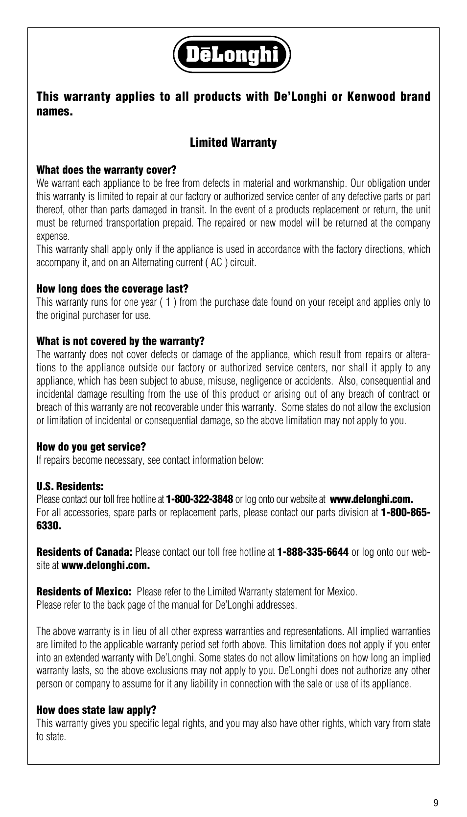 DeLonghi CGH800 User Manual | Page 9 / 10