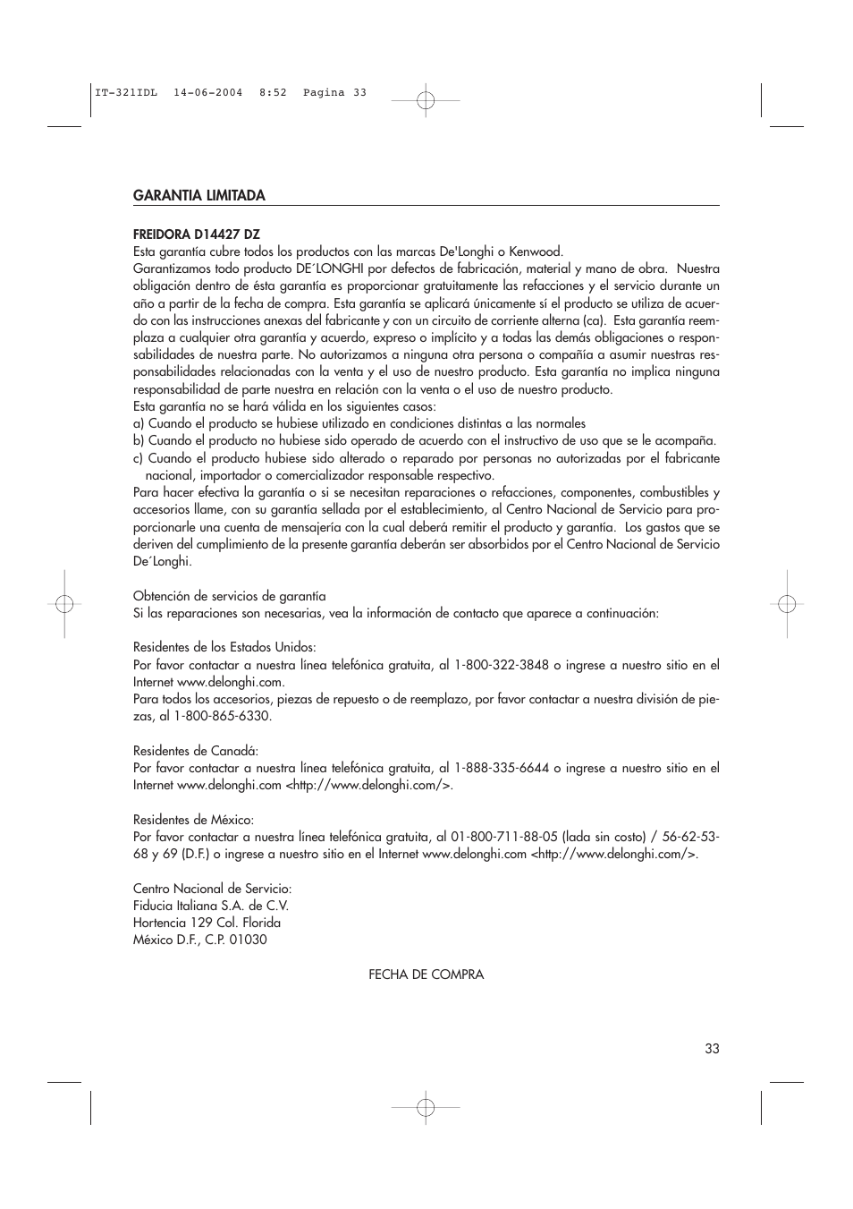 DeLonghi D14427DZ User Manual | Page 33 / 34
