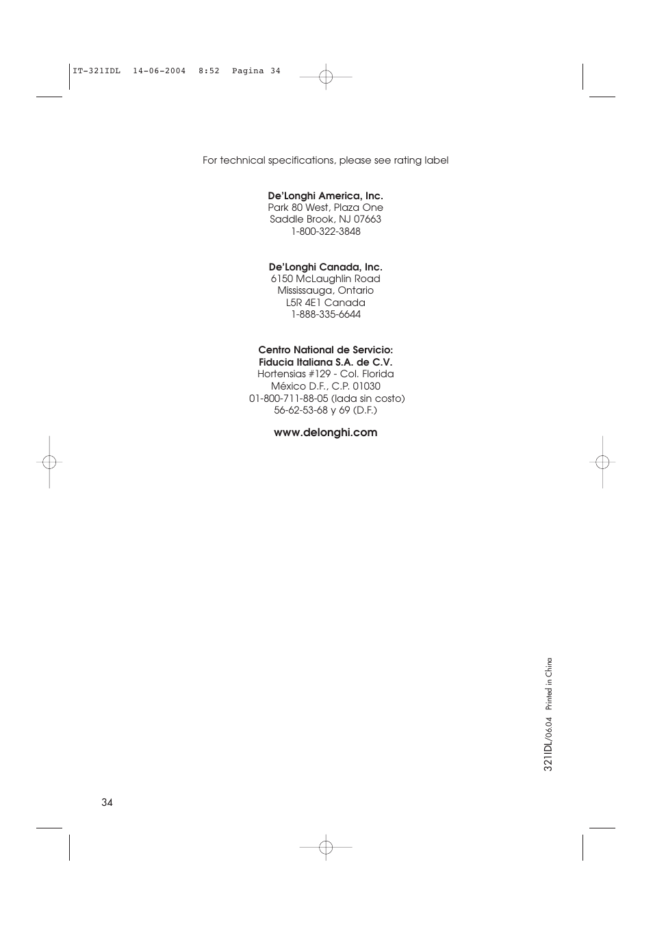 DeLonghi D14427DZ User Manual | Page 34 / 34