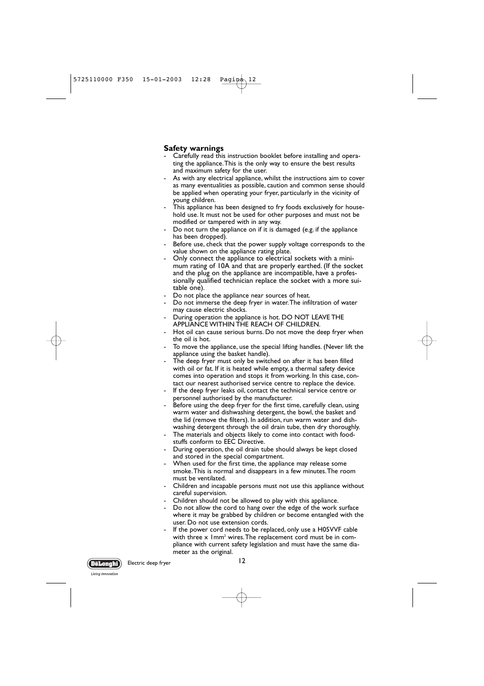 DeLonghi 5725110000 F350 User Manual | Page 12 / 13