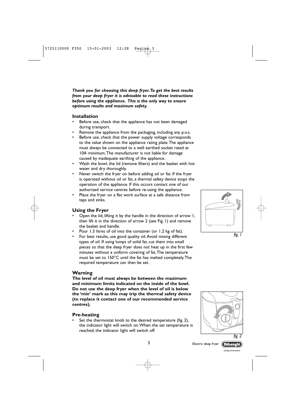 DeLonghi 5725110000 F350 User Manual | Page 3 / 13