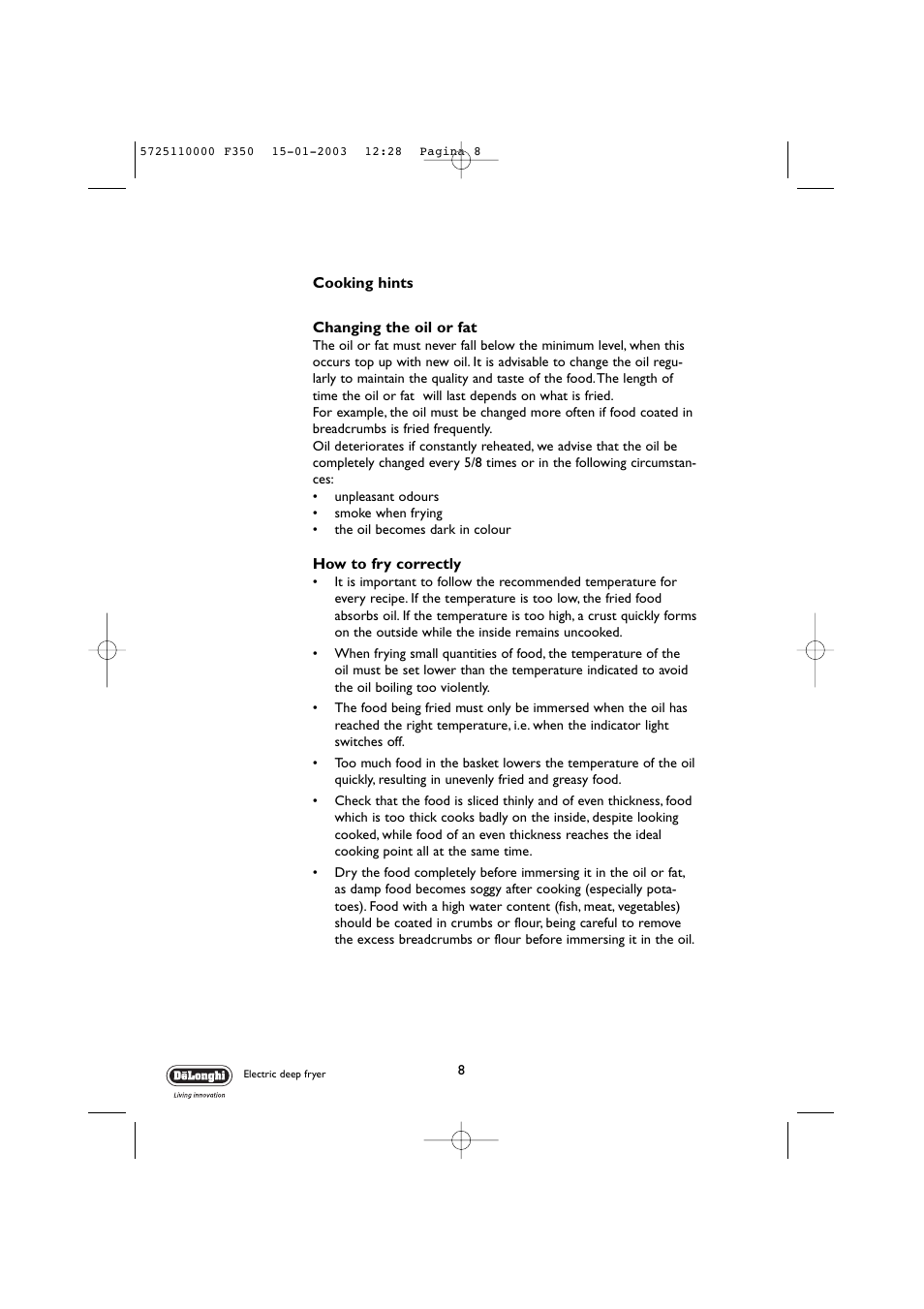 DeLonghi 5725110000 F350 User Manual | Page 8 / 13