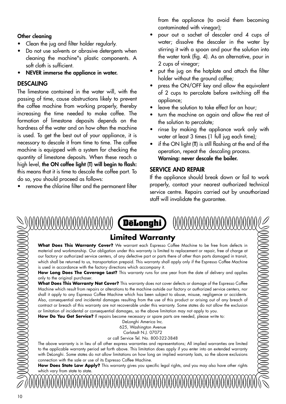 Limited warranty | DeLonghi cc 100 User Manual | Page 9 / 9