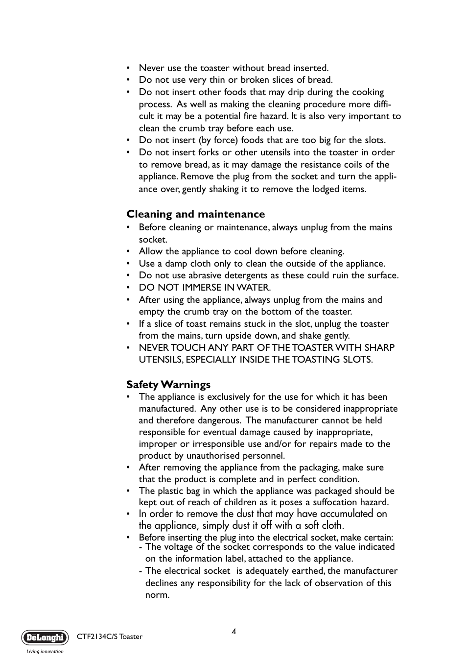 DeLonghi CTF2134C/S User Manual | Page 4 / 8