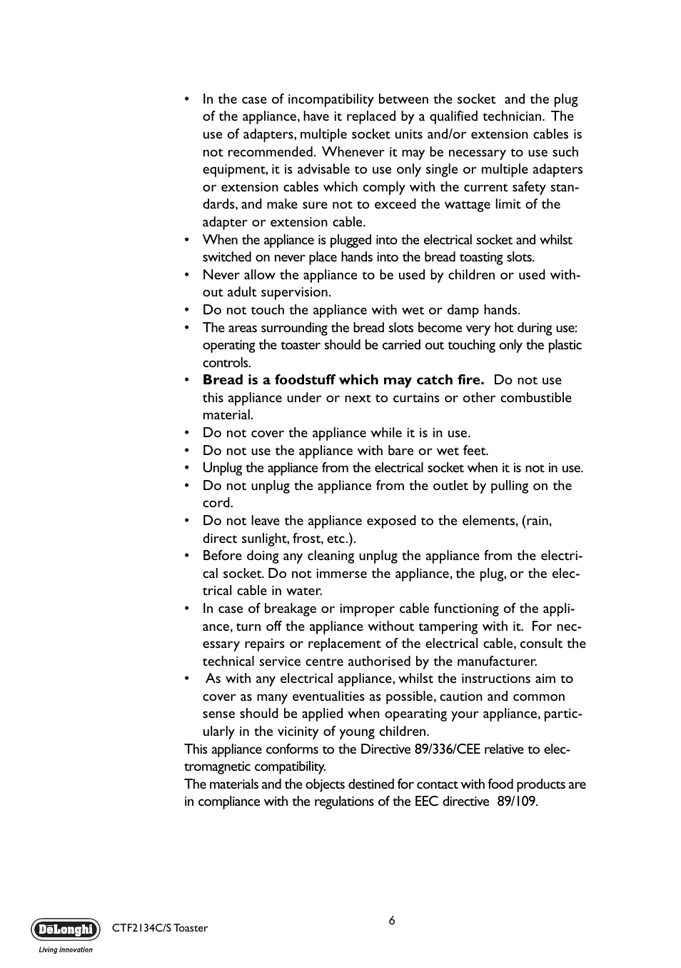 DeLonghi CTF2134C/S User Manual | Page 6 / 8