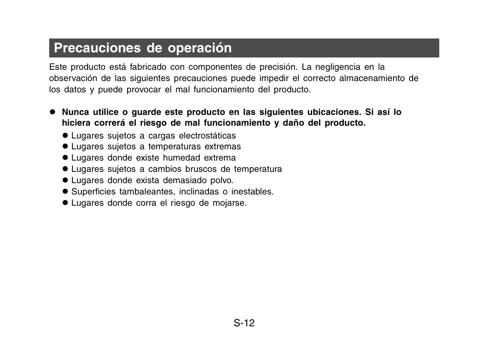 Precauciones de operación | Casio YW-2L Operaciones básicas User Manual | Page 14 / 17