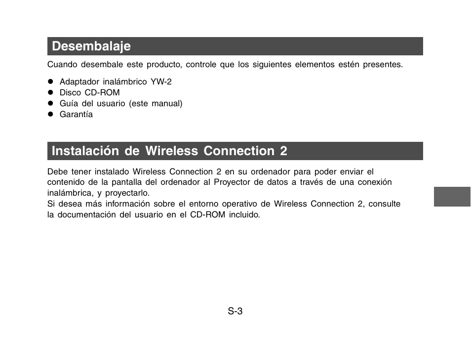 Desembalaje instalación de wireless connection 2 | Casio YW-2L Operaciones básicas User Manual | Page 5 / 17