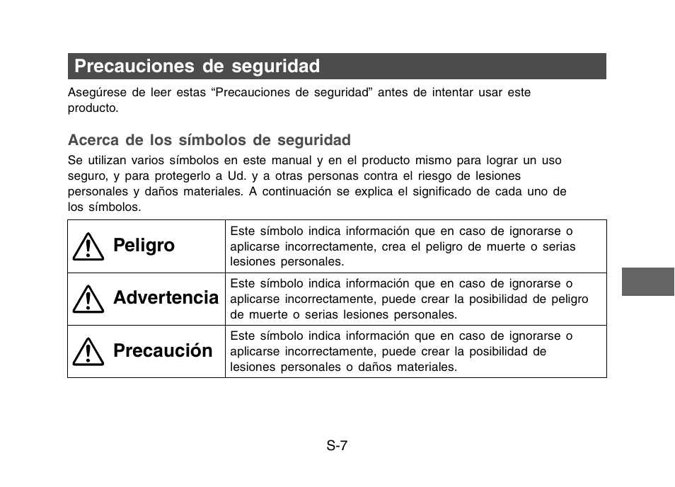 Precauciones de seguridad peligro, Advertencia, Precaución | Casio YW-2L Operaciones básicas User Manual | Page 9 / 17