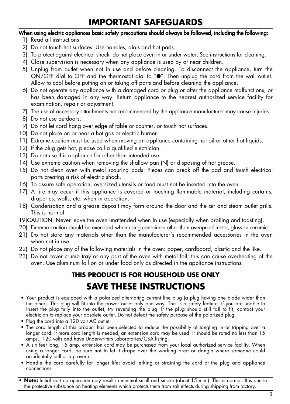 Important safeguards, Save these instructions | DeLonghi AS 670 User Manual | Page 3 / 15