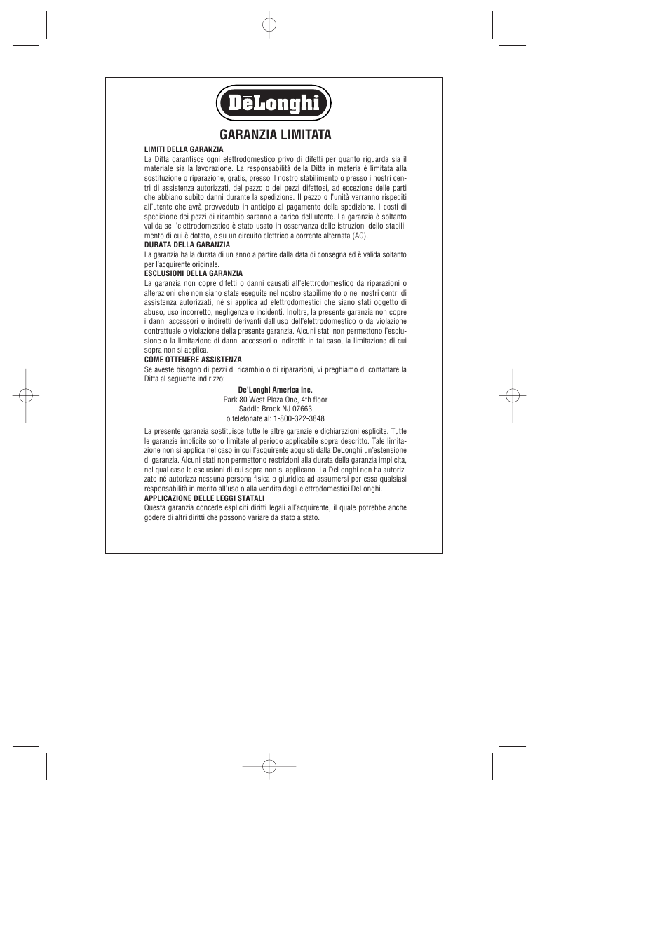 Garanzia limitata | DeLonghi TRN User Manual | Page 17 / 18