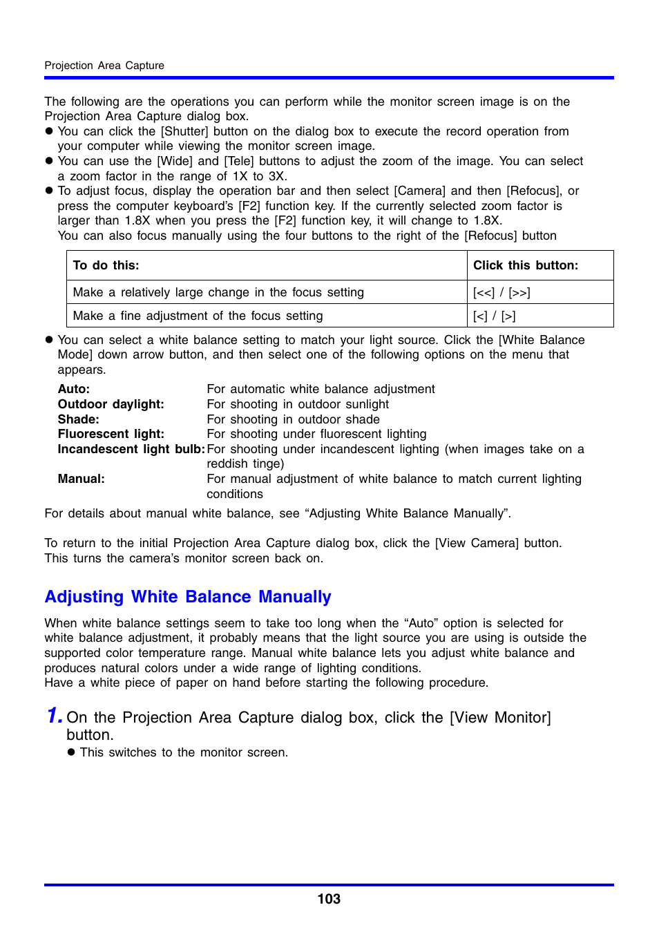 Adjusting white balance manually | Casio YC-430 User Manual | Page 103 / 146