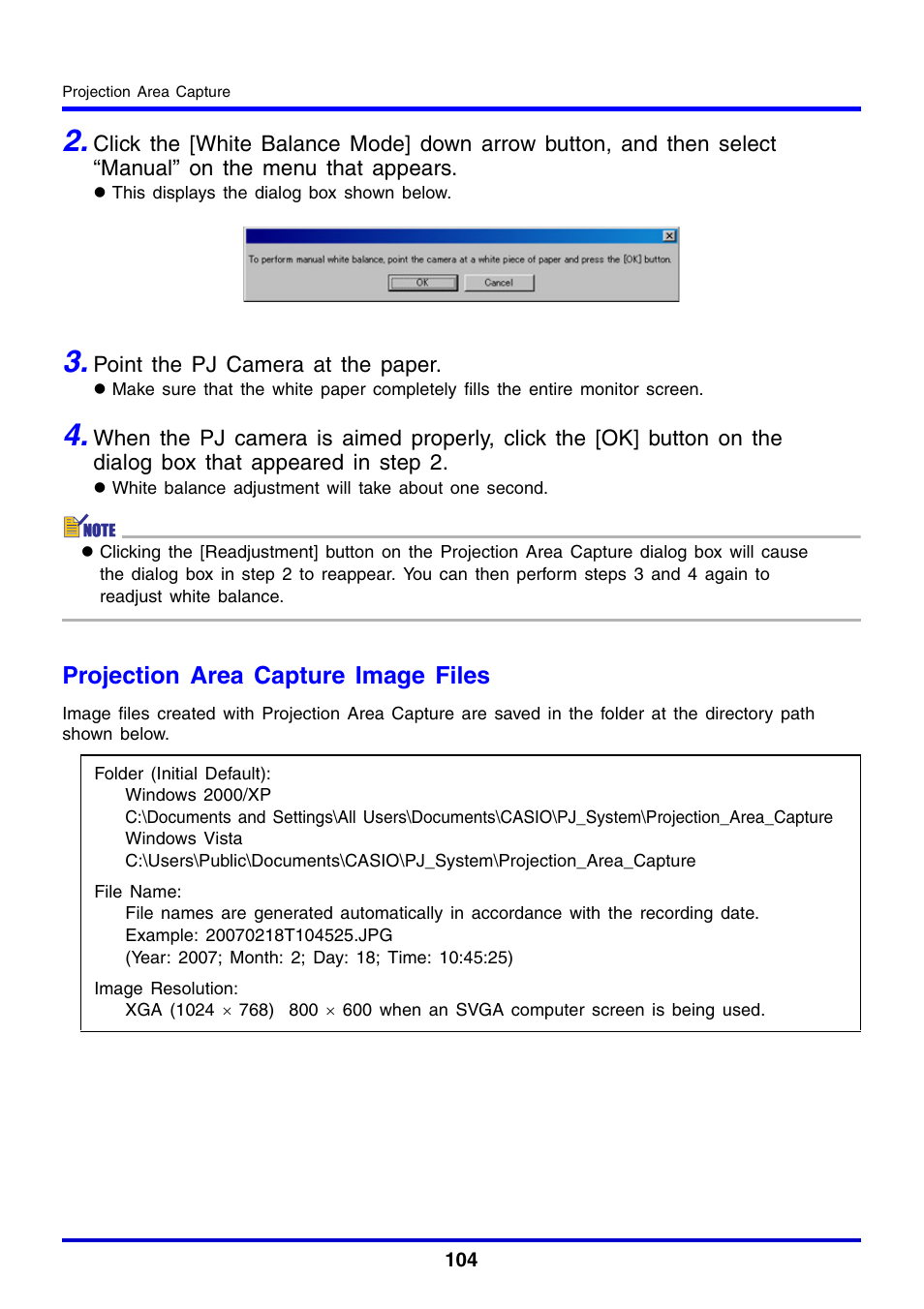 Projection area capture image files | Casio YC-430 User Manual | Page 104 / 146
