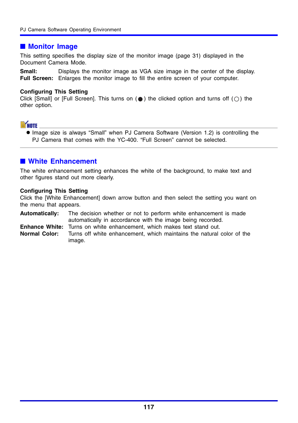 Monitor image, White enhancement | Casio YC-430 User Manual | Page 117 / 146