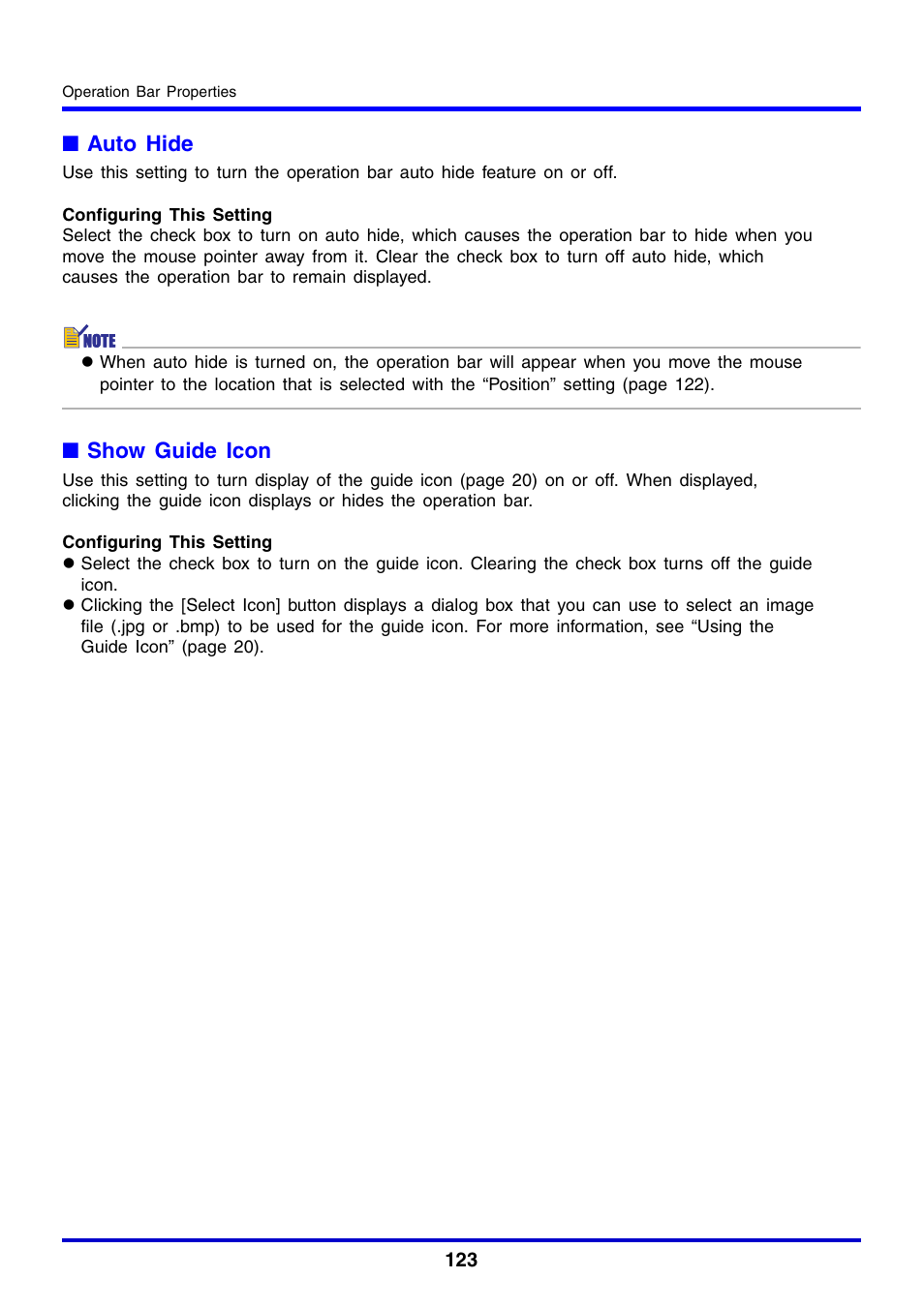 Auto hide, Show guide icon | Casio YC-430 User Manual | Page 123 / 146