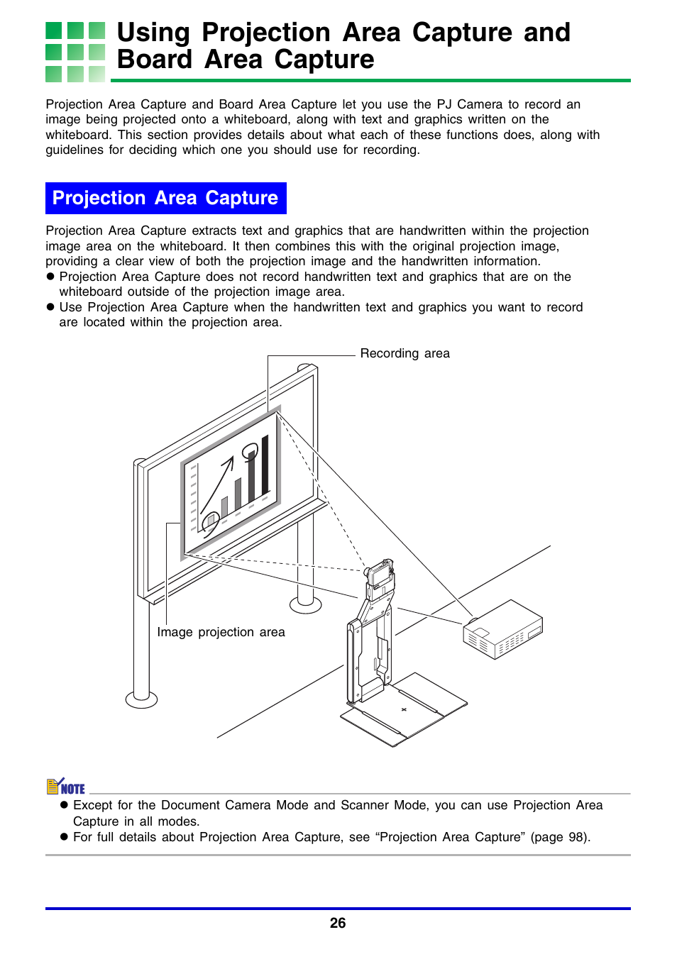 Projection area capture | Casio YC-430 User Manual | Page 26 / 146