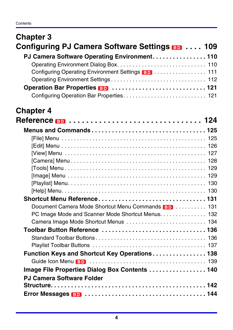 Chapter 3 configuring pj camera software settings, Chapter 4 reference | Casio YC-430 User Manual | Page 4 / 146