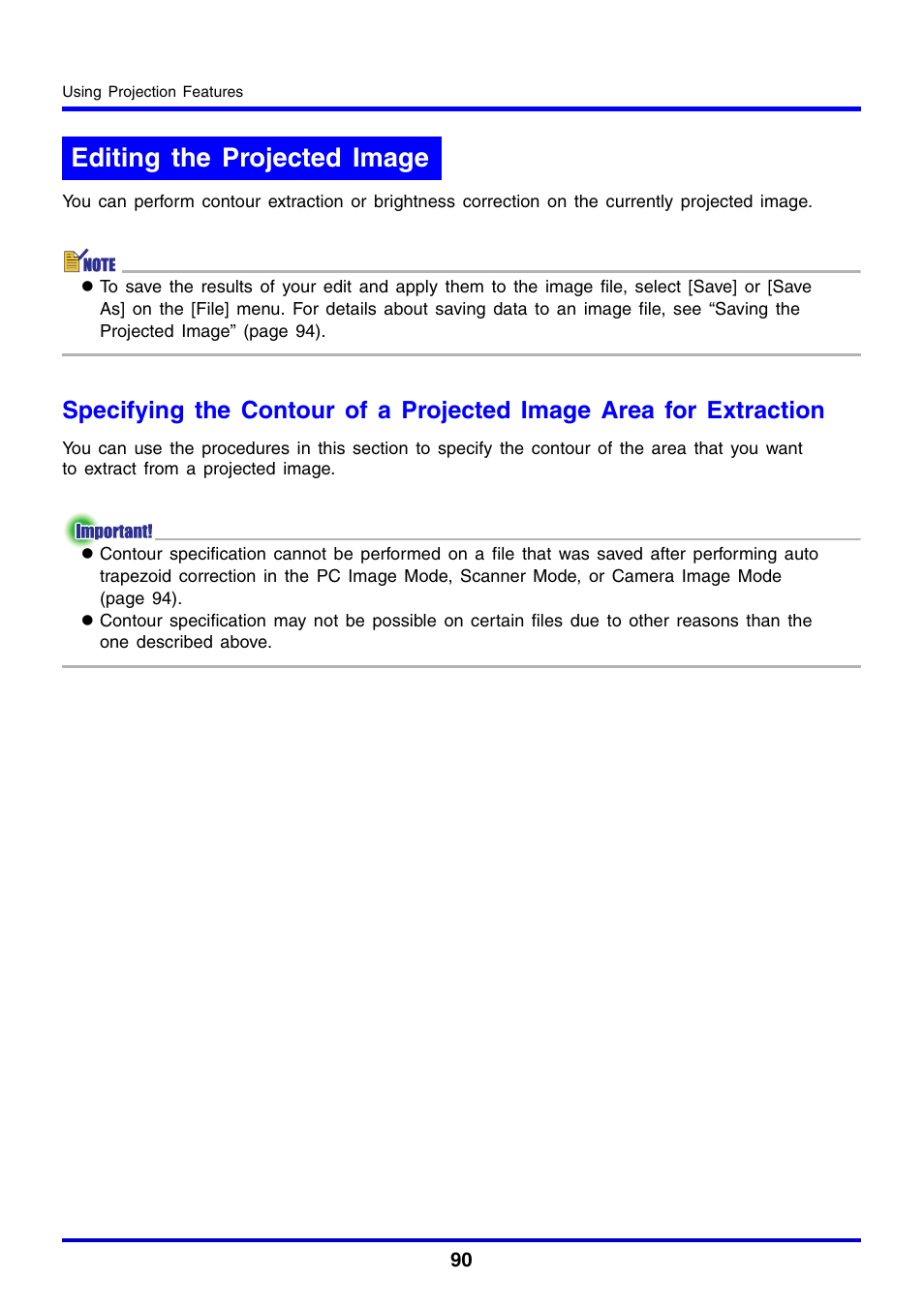 Editing the projected image | Casio YC-430 User Manual | Page 90 / 146