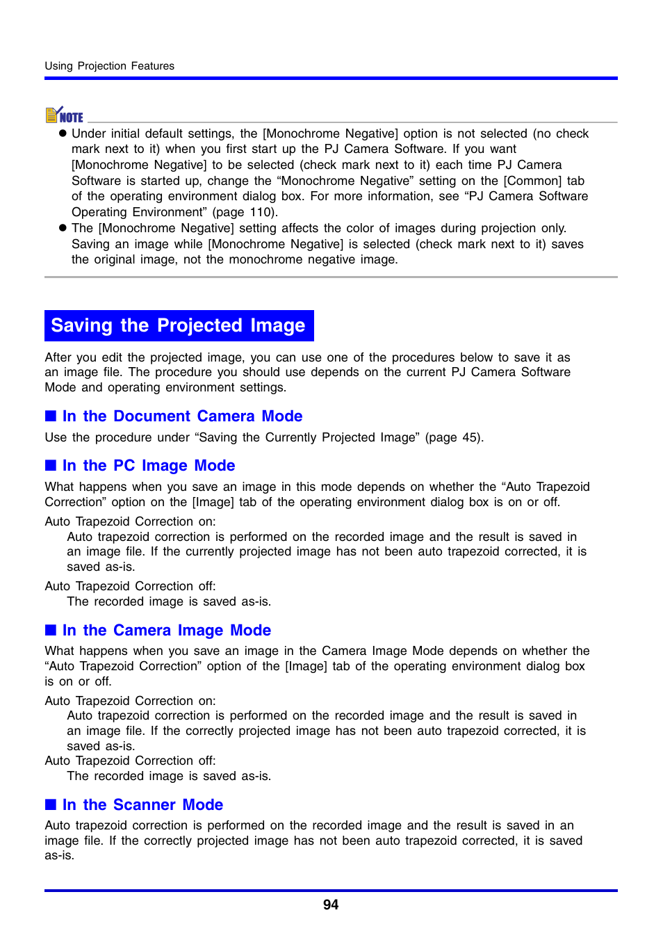 Saving the projected image | Casio YC-430 User Manual | Page 94 / 146