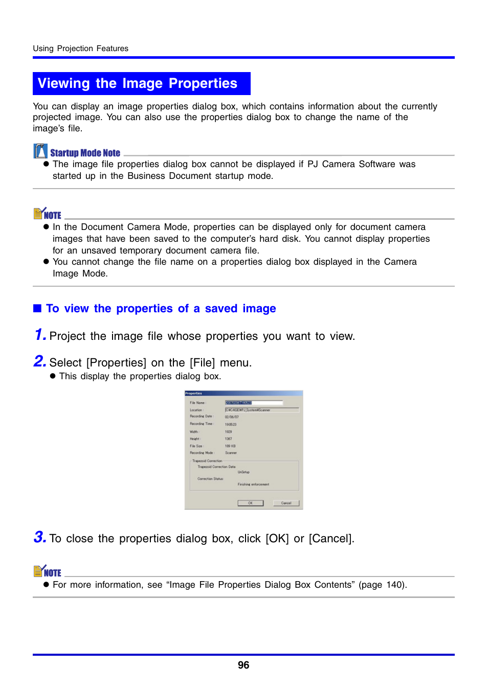 Viewing the image properties | Casio YC-430 User Manual | Page 96 / 146