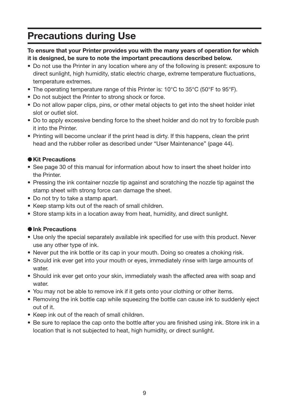 Precautions during use | Casio STC-U10 User Manual | Page 10 / 50