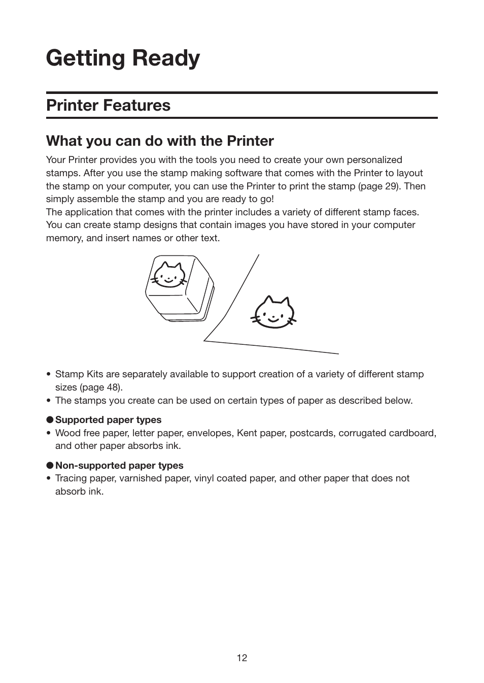 Getting ready, Printer features, What you can do with the printer | Casio STC-U10 User Manual | Page 13 / 50