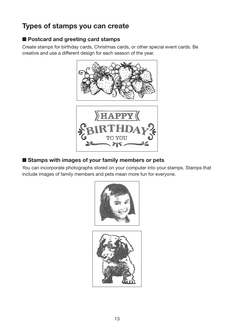 Types of stamps you can create | Casio STC-U10 User Manual | Page 14 / 50