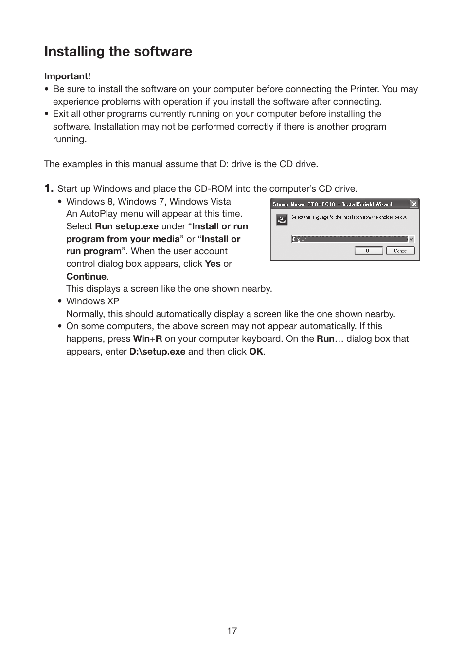 Installing the software | Casio STC-U10 User Manual | Page 18 / 50