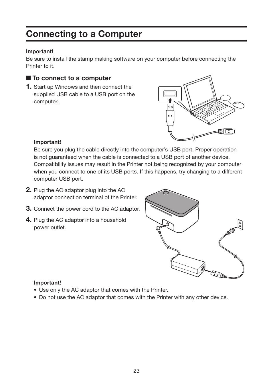 Connecting to a computer | Casio STC-U10 User Manual | Page 24 / 50
