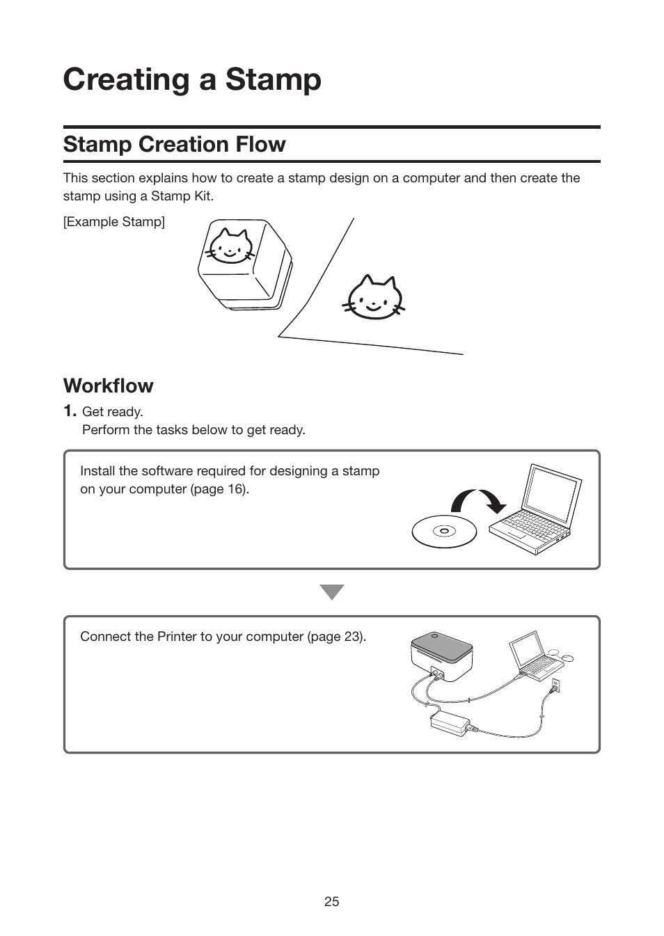 Creating a stamp, Stamp creation flow, Workfl ow | Casio STC-U10 User Manual | Page 26 / 50