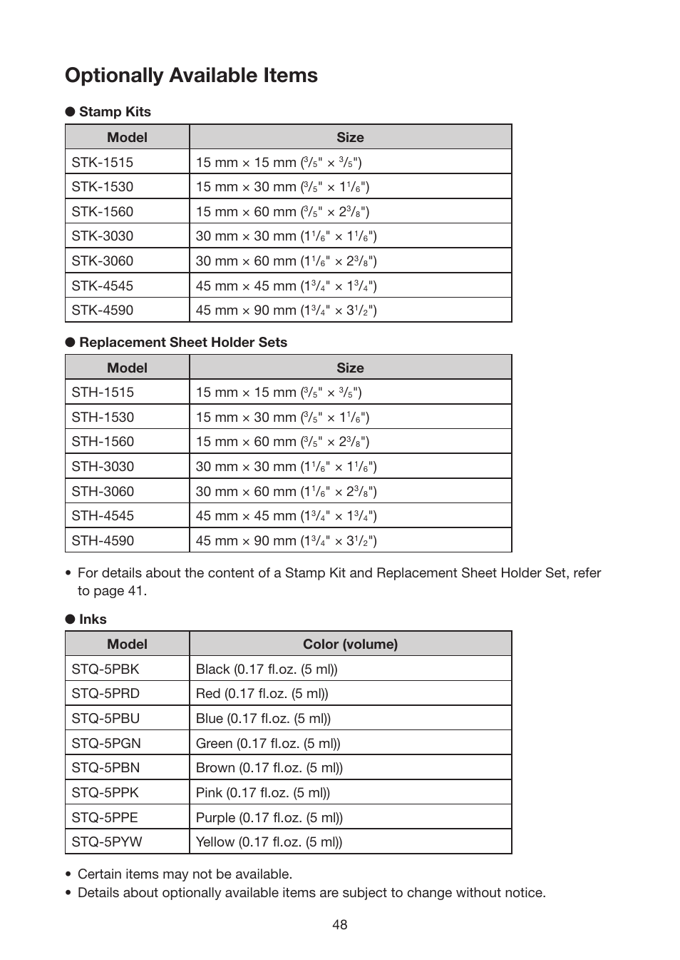 Optionally available items | Casio STC-U10 User Manual | Page 49 / 50