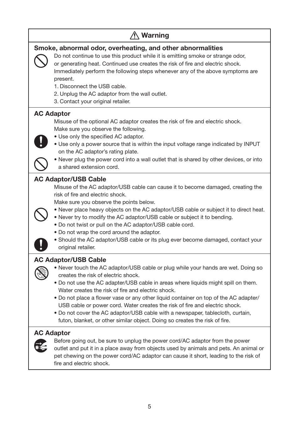 Warning | Casio STC-U10 User Manual | Page 6 / 50
