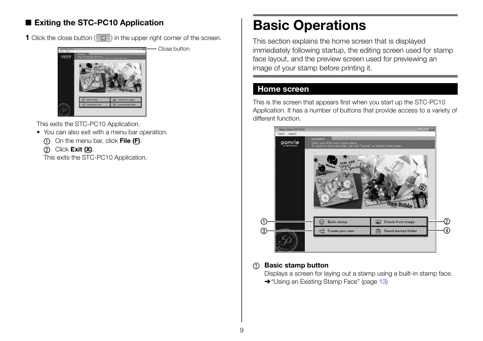 Basic operations, Home screen | Casio STC-PC10 User Manual | Page 11 / 55