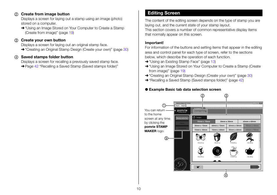 Editing screen | Casio STC-PC10 User Manual | Page 12 / 55