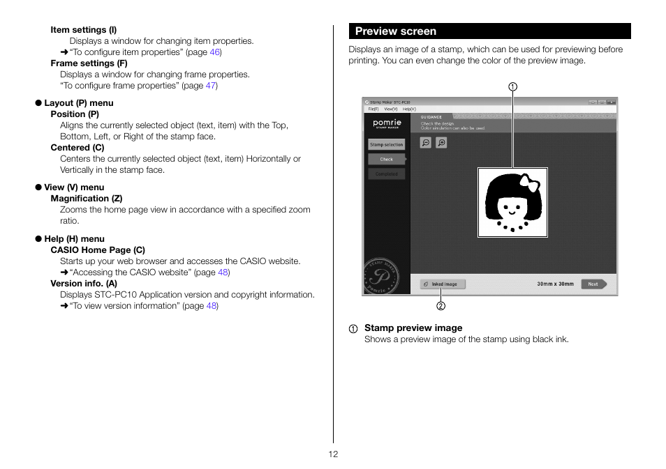 Preview screen | Casio STC-PC10 User Manual | Page 14 / 55