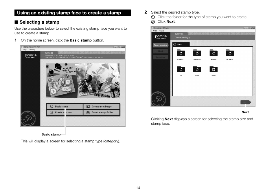 Using an existing stamp face to create a stamp | Casio STC-PC10 User Manual | Page 16 / 55